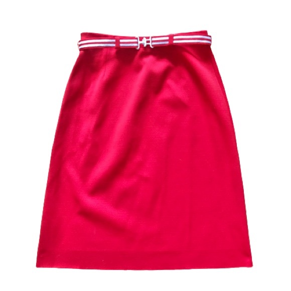 Vintage 70s Red Belted A-Line ILGWU USA Made Midi Skirt - Picture 3 of 14